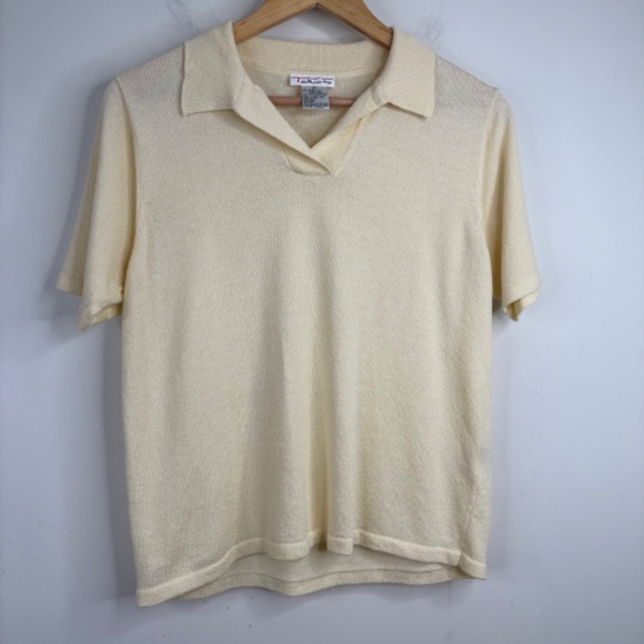 Vintage Talbots Short Sleeve Sweater M Polo Butter Yellow Tennis Country Club - Picture 8 of 8